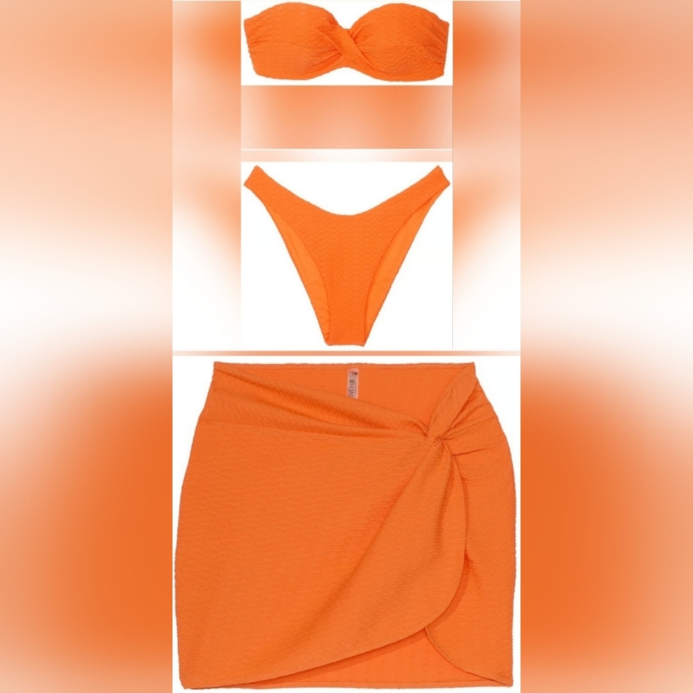 38D3/XXL/XL/XXL VS Swim Bandeau PushUp Bikini Top Brazilian Sarong Bikini Set